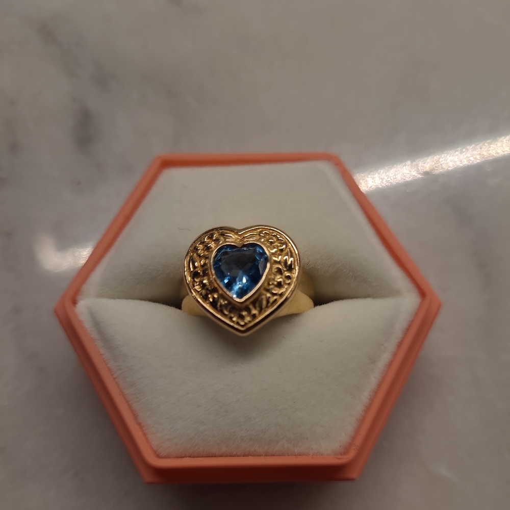 James Avery Gold Heart Ring with Blue Heart Stone
